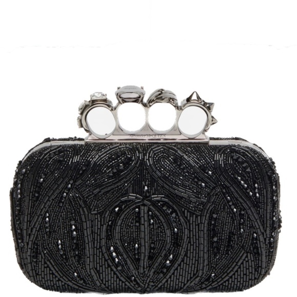 Alexander McQueen Black Beaded Four Ring Clutch / Shoulder bag - Picture 1 of 16